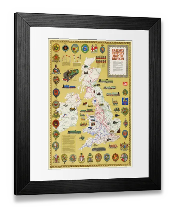 Framed Print : Pictorial History Railway Map of Britain Framed Print : Pictorial History Railway Map of Britain