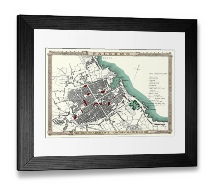 Framed Print : George Bradshaws Plan of Palermo, Italy1896