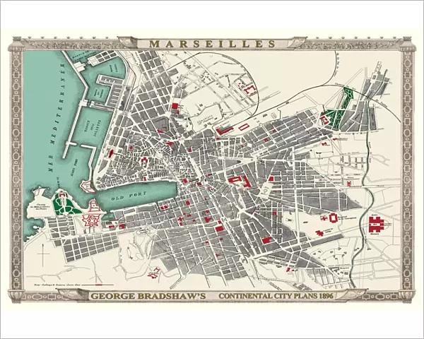 George Bradshaws Plan of Marseilles, France 1896
