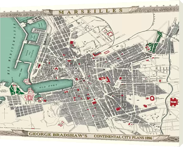 George Bradshaws Plan of Marseilles, France 1896