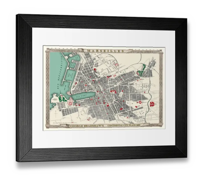 Framed Print : George Bradshaws Plan of Marseilles, France 1896 Framed Print : George Bradshaws Plan of Marseilles, France 1896