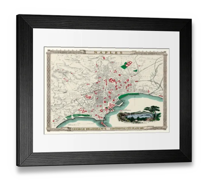 Framed Print : George Bradshaws Plan of Naples, Greece 1896