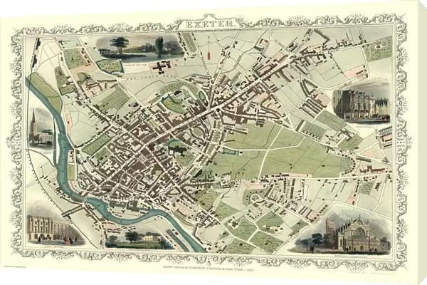 Old Map of Exeter 1851 by John Tallis