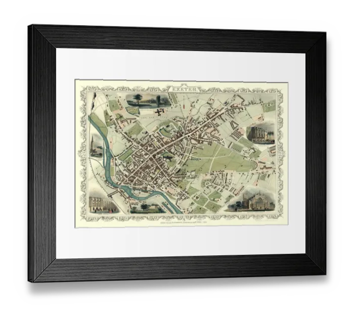 Framed Print : Old Map of Exeter 1851 by John Tallis Framed Print : Old Map of Exeter 1851 by John Tallis