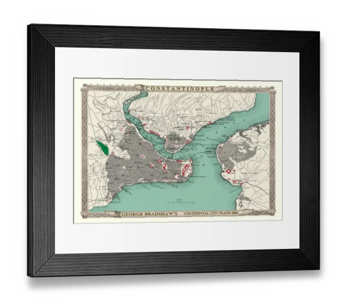 Framed Print : George Bradshaws Plan of Constantinople, Turkey 1896