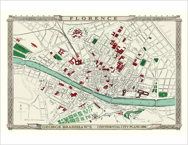 George Bradshaws Plan of Florence, Italy 1896