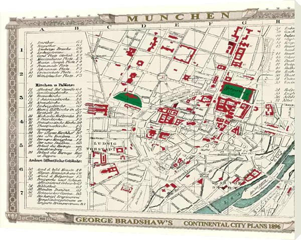 George Bradshaws Plan of Munchen or Munich, Germany 1896
