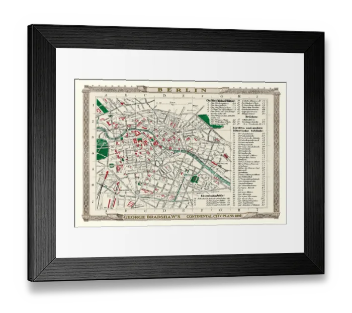 Framed Print : George Bradshaws Plan of Berlin, Germany 1896 Framed Print : George Bradshaws Plan of Berlin, Germany 1896