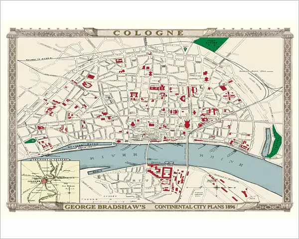 George Bradshaws Plan of Cologne, Germany 1896