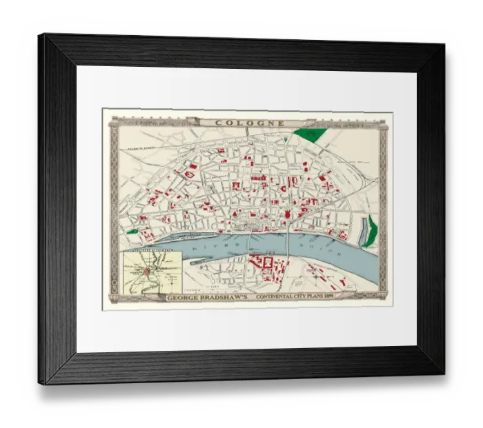 Framed Print : George Bradshaws Plan of Cologne, Germany 1896 Framed Print : George Bradshaws Plan of Cologne, Germany 1896