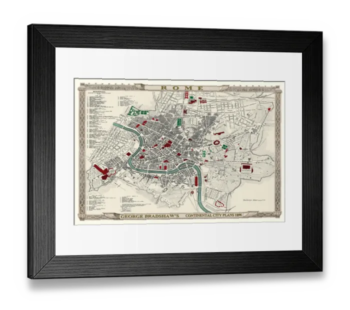 Framed Print : George Bradshaws Plan of Rome, Italy 1896 Framed Print : George Bradshaws Plan of Rome, Italy 1896