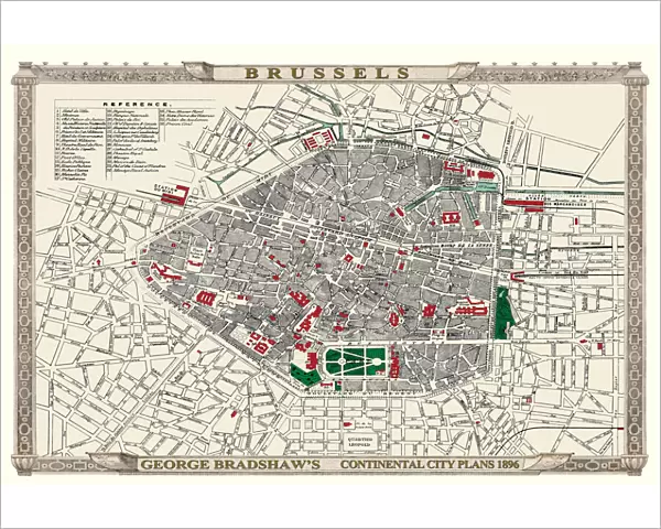George Bradshaws Plan of Brussels, Belgium 1896