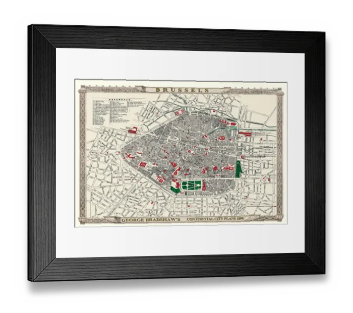 Framed Print : George Bradshaws Plan of Brussels, Belgium 1896