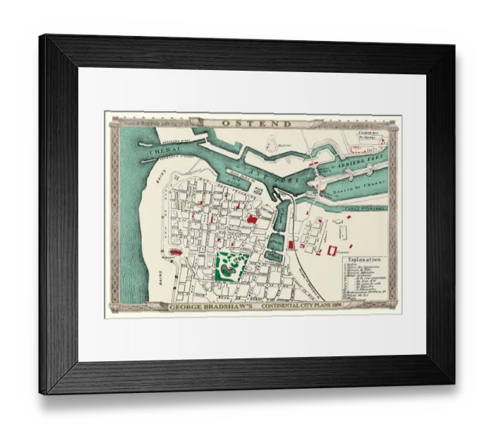 Framed Print : George Bradshaws Plan of Ostend, Belgium 1896 Framed Print : George Bradshaws Plan of Ostend, Belgium 1896