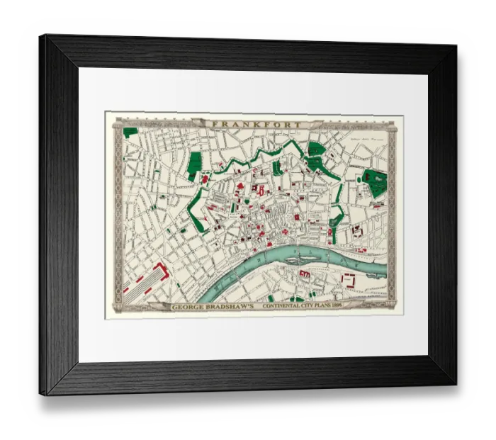 Framed Print : George Bradshaws Plan of Frankfort, Germany 1896
