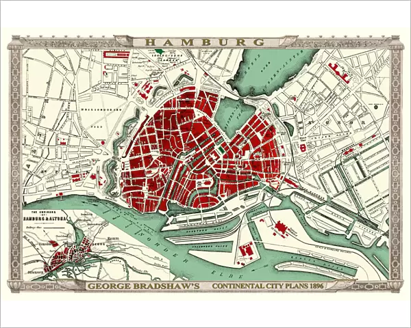 George Bradshaws Plan of Hamburg, Germany 1896