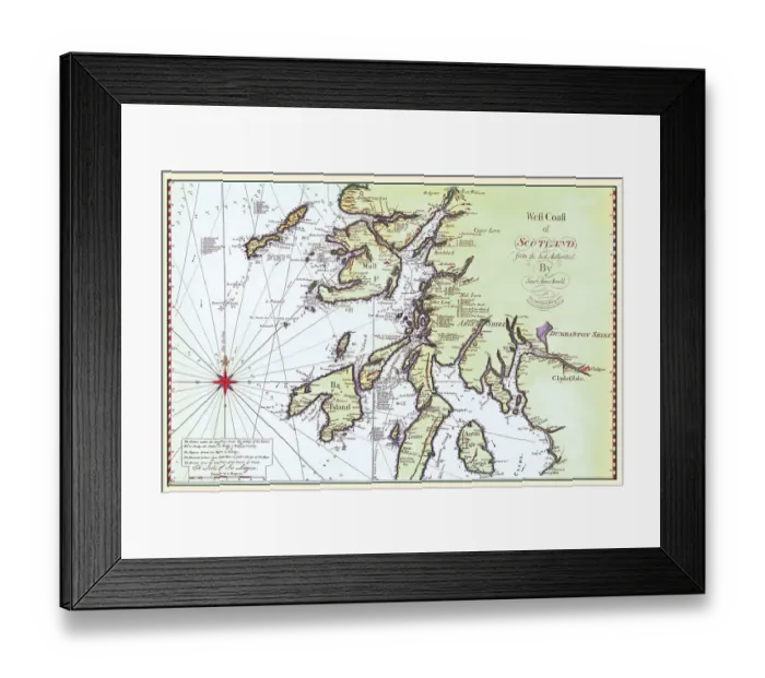 Framed Print : Early Coastal Survey Map of The West Coast of Scotland 1796 Framed Print : Early Coastal Survey Map of The West Coast of Scotland 1796