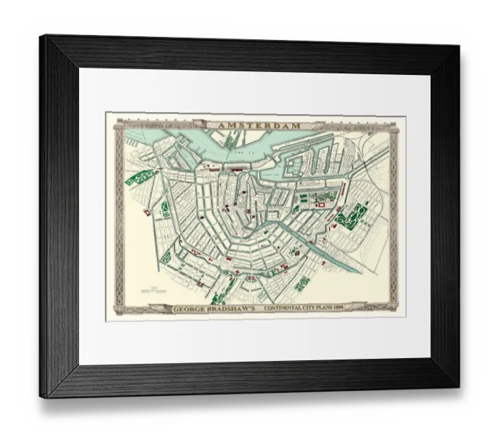 Framed Print : George Bradshaws Plan of Amsterdam, Holland 1896