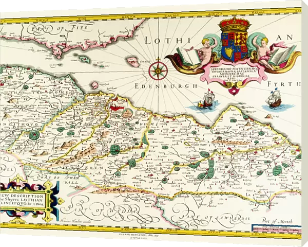 Old Map of Lothian - Scottish Lowlands by Johan Blaeu from the Atlas Novus