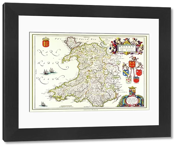 Old Map of Wales 1648 by Johan Blaeu from the Atlas Novus