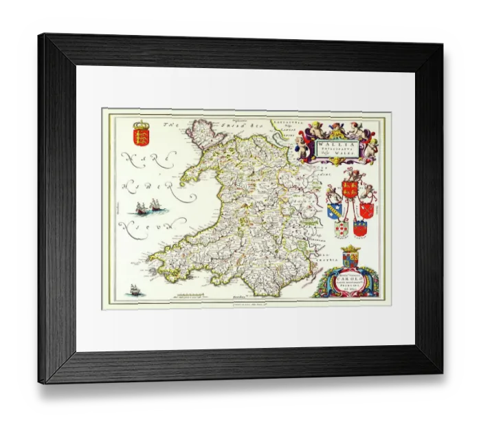 Framed Print : Old Map of Wales 1648 by Johan Blaeu from the Atlas Novus