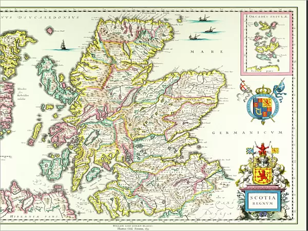 Old Map of Scotland 1635 by Willem & Johan Blaeu from the Theatrum Orbis Terrarum