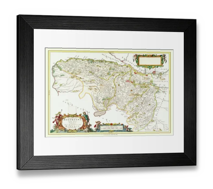 Framed Print : Old County Map of Renfrewshire Scotland 1654 by Johan Blaue from the Atlas Novus Framed Print : Old County Map of Renfrewshire Scotland 1654 by Johan Blaue from the Atlas Novus
