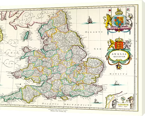 Old Map of England 1635 by Willem & Johan Blaeu from the Theatrum Orbis Terrarum