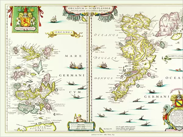 Old Map of the Isles of Shetland and Orkney 1654 from the Atlas Novus