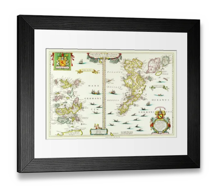Framed Print : Old Map of the Isles of Shetland and Orkney 1654 from the Atlas Novus Framed Print : Old Map of the Isles of Shetland and Orkney 1654 from the Atlas Novus