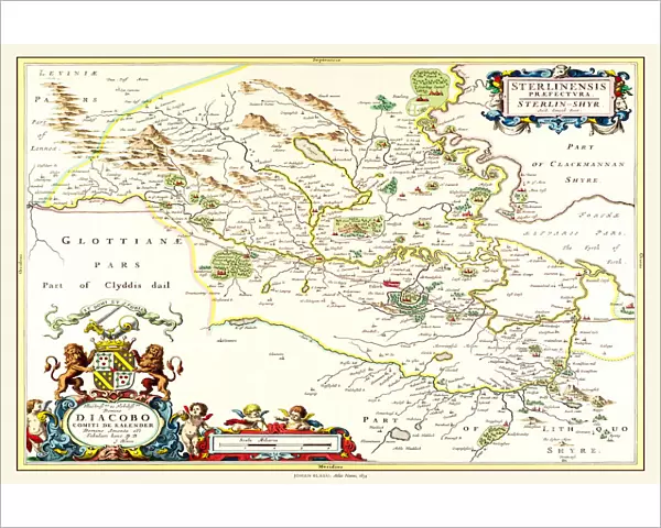 Old County Map of Sterlingshire 1654 by Johan Blaue from the Atlas Novus