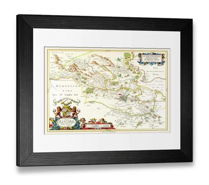 Framed Print : Old County Map of Sterlingshire 1654 by Johan Blaue from the Atlas Novus Framed Print : Old County Map of Sterlingshire 1654 by Johan Blaue from the Atlas Novus
