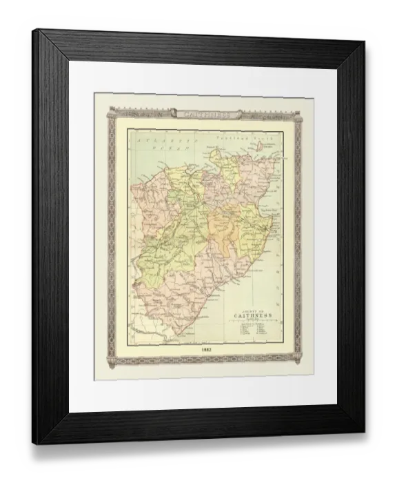 Framed Print : Old Map of the County of Caithness from the Philips Handy Atlas of 1882 Framed Print : Old Map of the County of Caithness from the Philips Handy Atlas of 1882