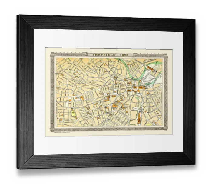 Framed Print : Old Map of Sheffield 1898 from the Royal Atlas by Bartholomew Framed Print : Old Map of Sheffield 1898 from the Royal Atlas by Bartholomew