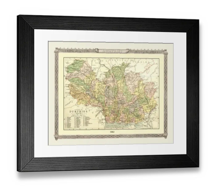 Framed Print : Old Map of the County of Dumfries from the Philips Handy Atlas of 1882 Framed Print : Old Map of the County of Dumfries from the Philips Handy Atlas of 1882
