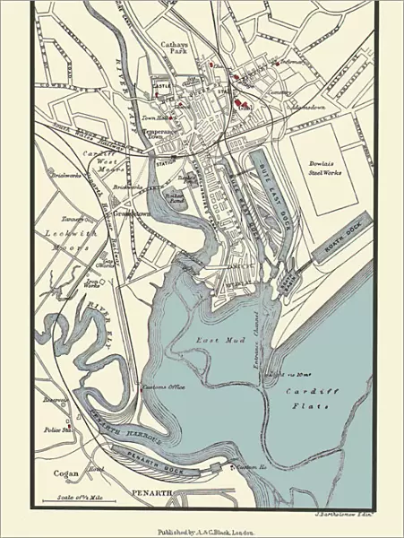 Old Map of Cardiff 1890 by A&C Black