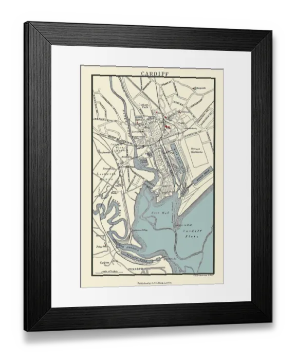 Framed Print : Old Map of Cardiff 1890 by A&C Black Framed Print : Old Map of Cardiff 1890 by A&C Black