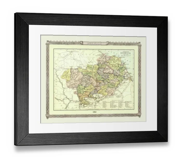 Framed Print : Old Map of the County of Berwick from the Philips Handy Atlas of 1882 Framed Print : Old Map of the County of Berwick from the Philips Handy Atlas of 1882
