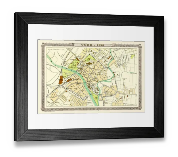 Framed Print : Old Map of York 1898 from the Royal Atlas by Bartholomew Framed Print : Old Map of York 1898 from the Royal Atlas by Bartholomew