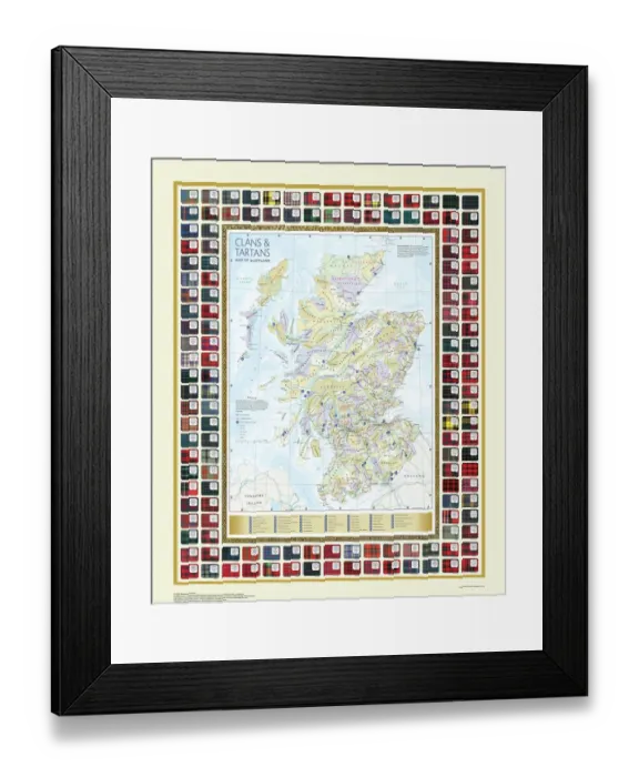 Framed Print : Map of the Clans and Tartans of Scotland Framed Print : Map of the Clans and Tartans of Scotland
