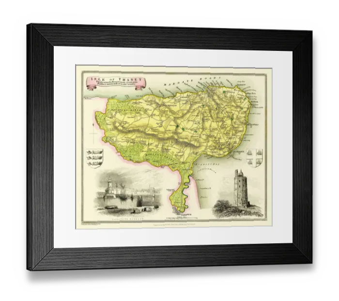 Framed Print : Old Map of The Isle of Thanet 1836 by Thomas Moule Framed Print : Old Map of The Isle of Thanet 1836 by Thomas Moule