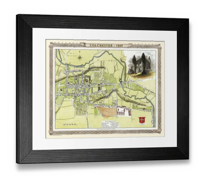 Framed Print : Old Map of Colchester 1805 by Cole and Roper