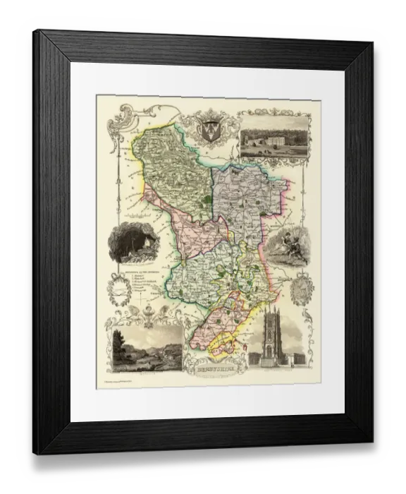 Framed Print : Old County Map of Derbyshire 1836 by Thomas Moule Framed Print : Old County Map of Derbyshire 1836 by Thomas Moule