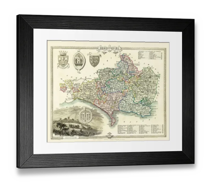 Framed Print : Old County Map of Dorsetshire 1836 by Thomas Moule