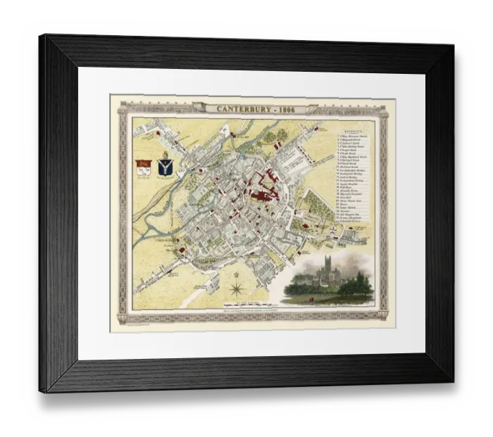 Framed Print : Old Map of Canterbury 1806 by Cole and Roper