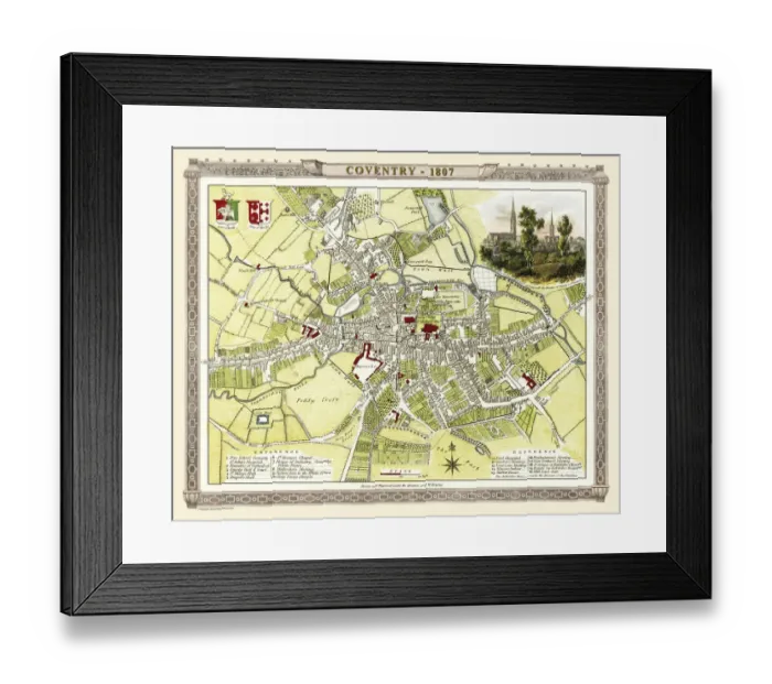 Framed Print : Old Map of Coventry 1807 by Cole and Roper Framed Print : Old Map of Coventry 1807 by Cole and Roper