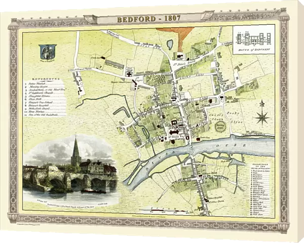 Old Map of Bedford 1807 by Cole and Roper