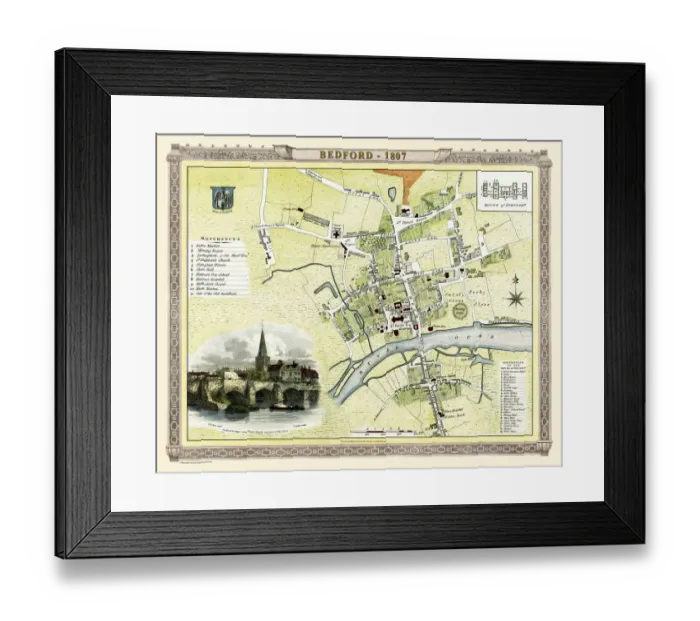 Framed Print : Old Map of Bedford 1807 by Cole and Roper Framed Print : Old Map of Bedford 1807 by Cole and Roper