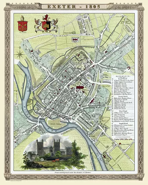 Old Map of Exeter 1805 by Cole and Roper