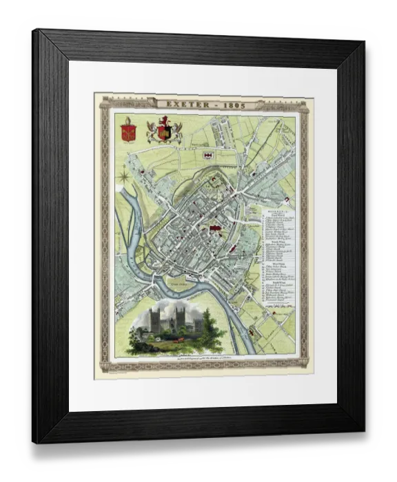 Framed Print : Old Map of Exeter 1805 by Cole and Roper